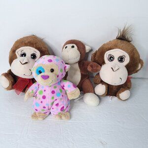 Lot of 4 Monkey Gorilla Brown Pink Ganz Big Eyes Soft Plush Stuffed Animals Toys
